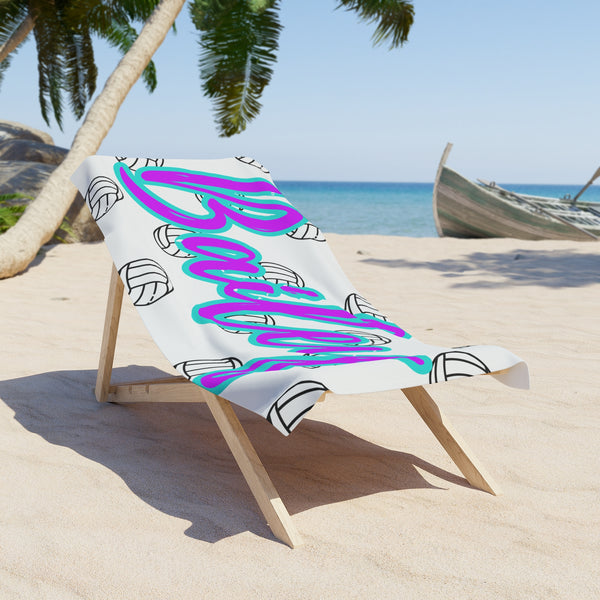 Personalized Beach Towel, Volleyball Towel, Custom Name Towel, Summer Scenery Towel, Perfect for Beach Days, Gift for Pool Lovers
