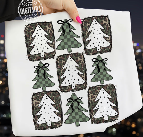 CHRISTMAS TREES - COLLAGE WITH LEOPARD AND PLAID